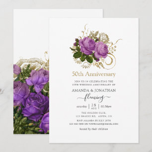Invitation Purple et Gold Vintage 50e anniversaire Mariage