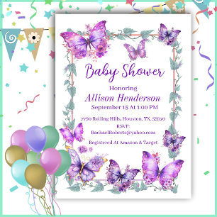Invitation Purple Et Lavender Butterfies Baby shower