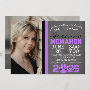 Invitation Purple et noir Empreinte de patte Graduation 2 Pho