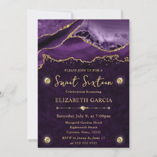 Invitation Purple et or Parties scintillant Agate Sweet 16