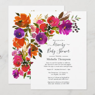 Invitation Purple et Orange Floral Drive par douche