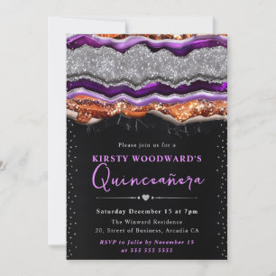 Invitation Purple et Orange Halloween Agate Quinceanera