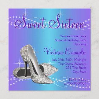Invitation Purple et Turquoise Blue Sweet 16 Party