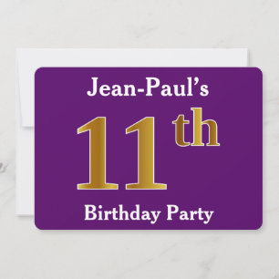 Invitation Purple, Faux Gold 11e fête d'anniversaire; Nom per