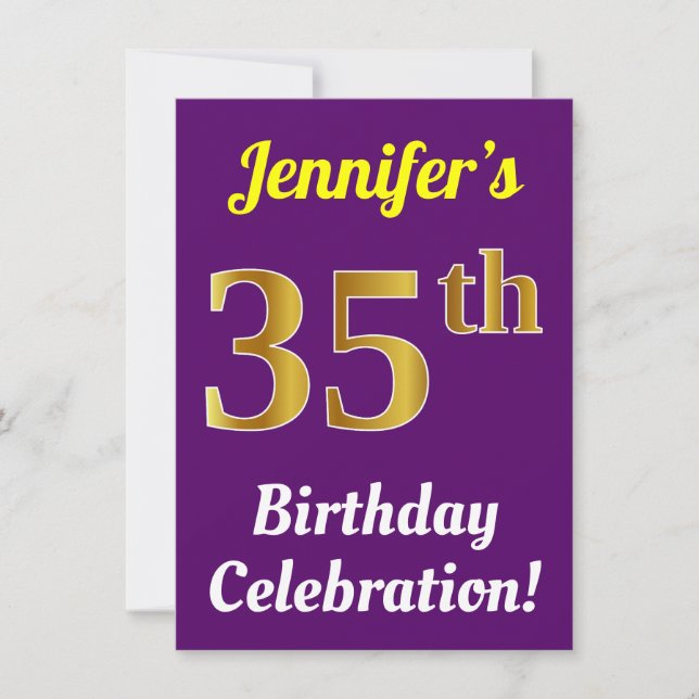Invitation Purple, Faux Gold 35e anniversaire Célébration + N (Devant)