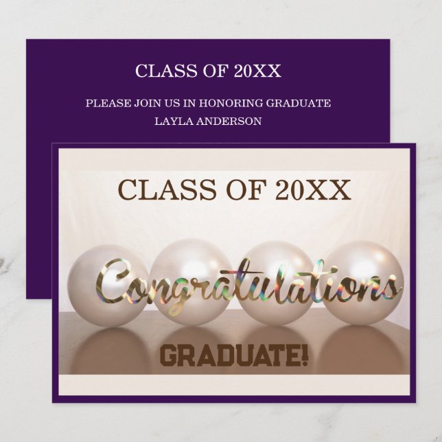 Invitation Purple Félicitations Graduate Graduate Ballons (Devant / Derrière)