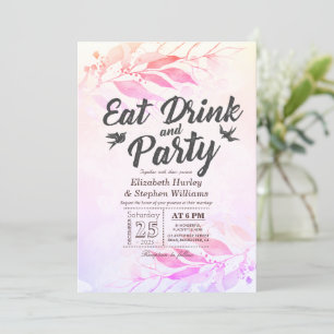 Invitation Purple Feuilles d'aquarelle manger Boisson et Mari