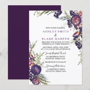 Invitation Purple Fig Aquarelle Floral Mariage Inviter