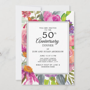 Invitation Purple Fleur sauvage rose 50e anniversaire de Mari