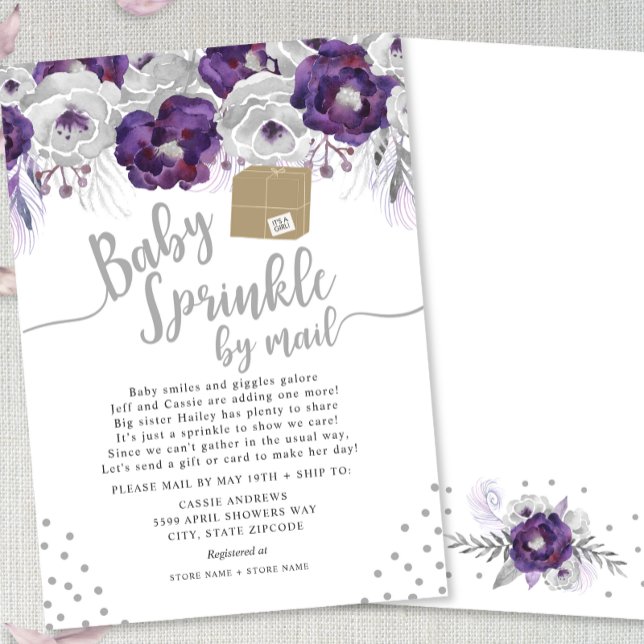 Invitation Purple Floral Baby Sprinking par la poste (Créateur téléchargé)