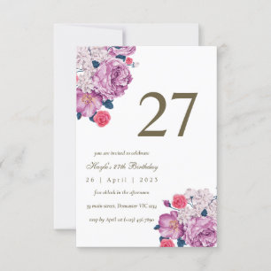 Invitation Purple Floral Botanical Simple Chic 27e anniversai