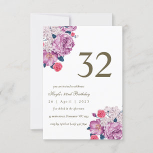 Invitation Purple Floral Botanical Simple Chic 32e anniversai