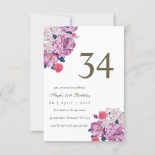 Invitation Purple Floral Botanical Simple Chic 34e anniversai