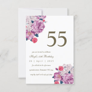 Invitation Purple Floral Botanical Simple Chic 55e anniversai