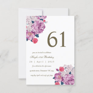 Invitation Purple Floral Botanical Simple Chic 61e anniversai