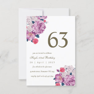 Invitation Purple Floral Botanical Simple Chic 63ème annivers