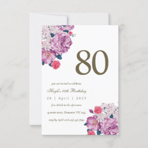 Invitation Purple Floral Botanical Simple Chic 80e anniversai