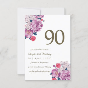 Invitation Purple Floral Botanical Simple Chic 90e anniversai