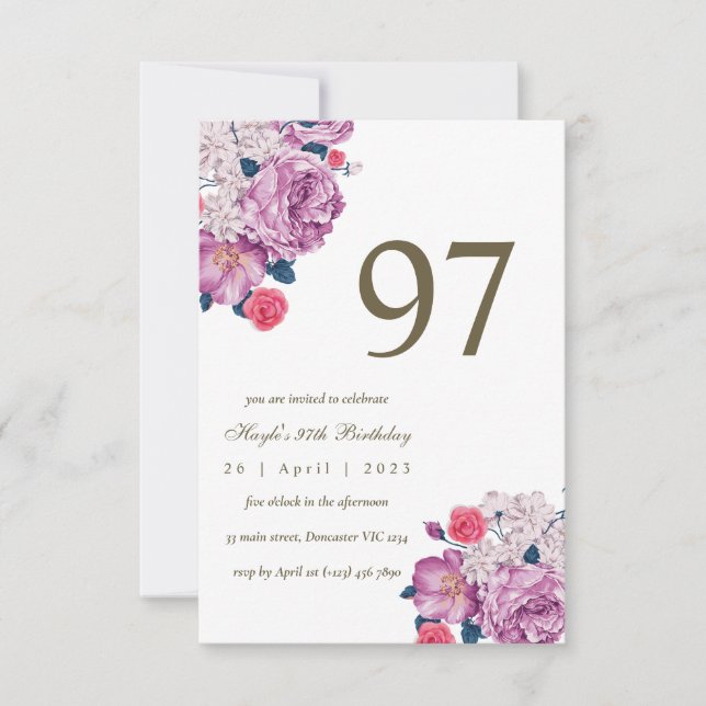 Invitation Purple Floral Botanical Simple Chic 97e anniversai (Devant)