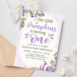 Invitation Purple Floral Citrouille 1er anniversaire