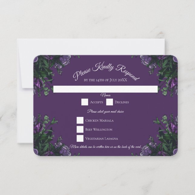 Invitation Purple Floral Élégant Mariage gothique (Devant)
