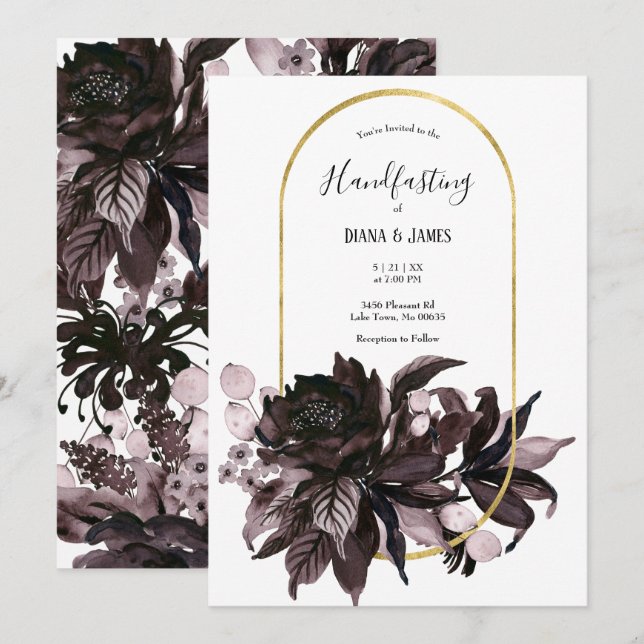 Invitation Purple Floral Gothique Boho Pagan Handfasting (Devant / Derrière)