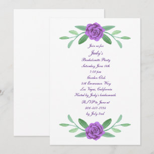 Invitation Purple Floral Green Foliage Bachelorette Party