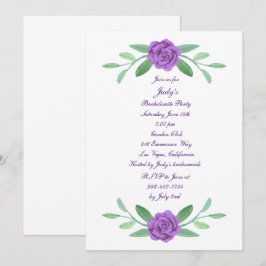 Invitation Purple Floral Green Foliage Bachelorette Party