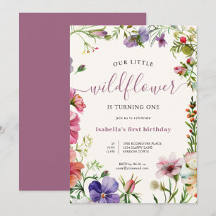 Invitation Purple Floral Gurl Petit Fleur sauvage 1er anniver