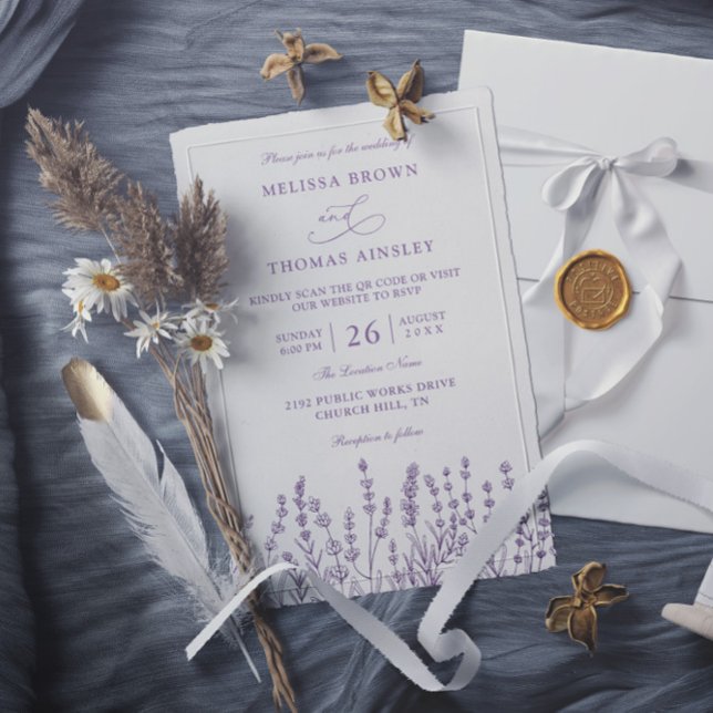 Invitation Purple Floral Lavender Budget QR Code Wedding (Créateur téléchargé)