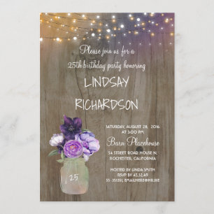 Invitation Purple Floral Mason Jar Rustic Grange fête d'anniv