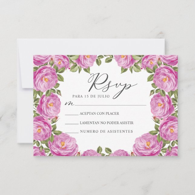 Invitation Purple Floral Nuestra Boda Mariage espagnol RSVP (Devant)