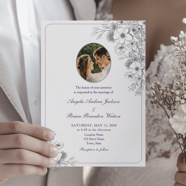 Invitation Purple Floral Photo Wedding (Créateur téléchargé)