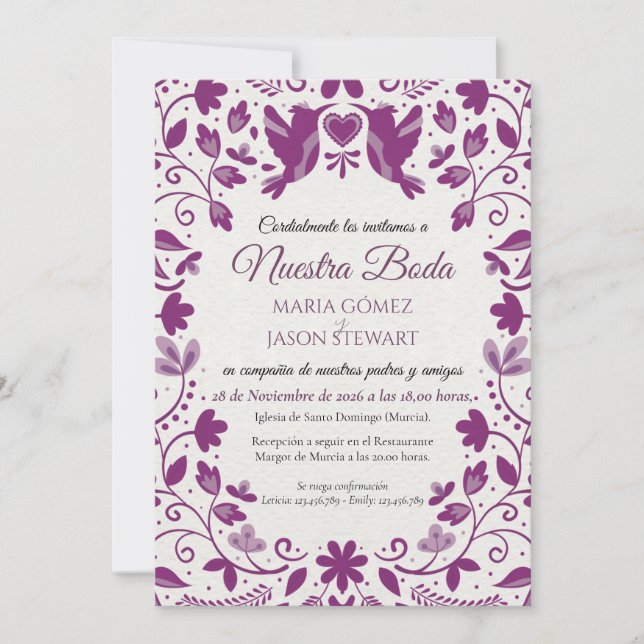 Invitation Purple Floral Romantic Aesthetic Spanish Wedding (Devant)