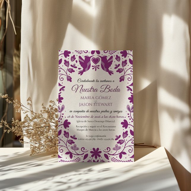 Invitation Purple Floral Romantic Aesthetic Spanish Wedding (Purple Floral Romantic Aesthetic Spanish Wedding Invitation)