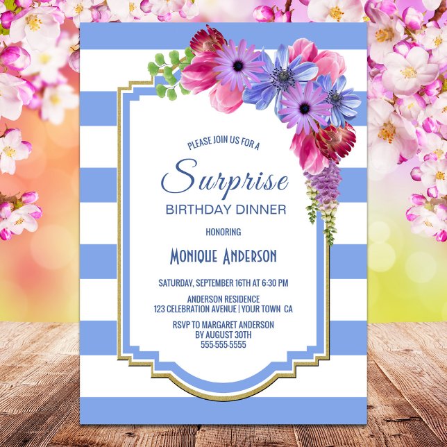 Invitation Purple Floral Surprise Anniversaire Dîner (Créateur téléchargé)