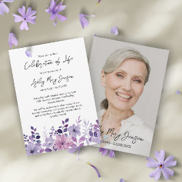 Invitation Purple Flower Celebration of Life Photo Funeral