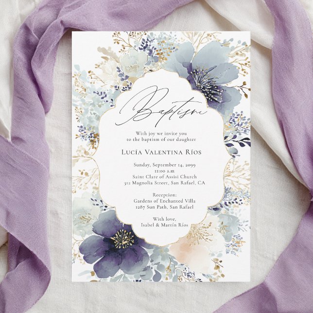 Invitation Purple Flowers Frame Elegant Floral Baptism (Créateur téléchargé)