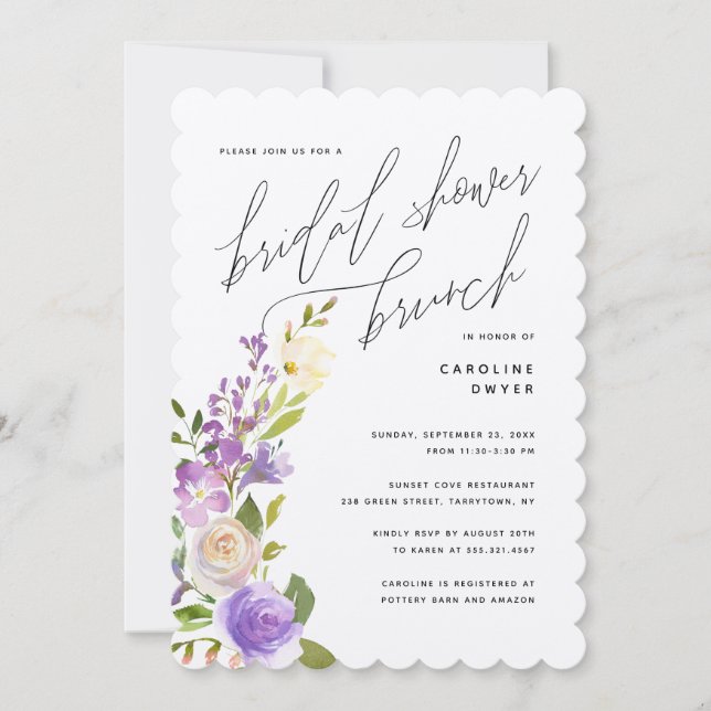 Invitation Purple Garden Fête des mariées Florale Brunch (Devant)