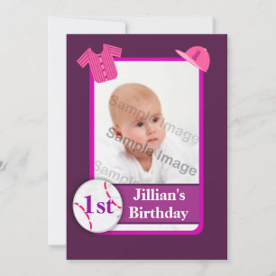 Invitation Purple Girls Photo Baseball Card Birthday Party
