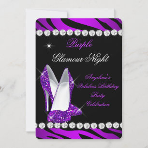 Invitation Purple Glamor Nuit Zebra Parties scintillant Chaus