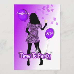 Invitation Purple Glitzy Fille Temps De Fête Personnalisé