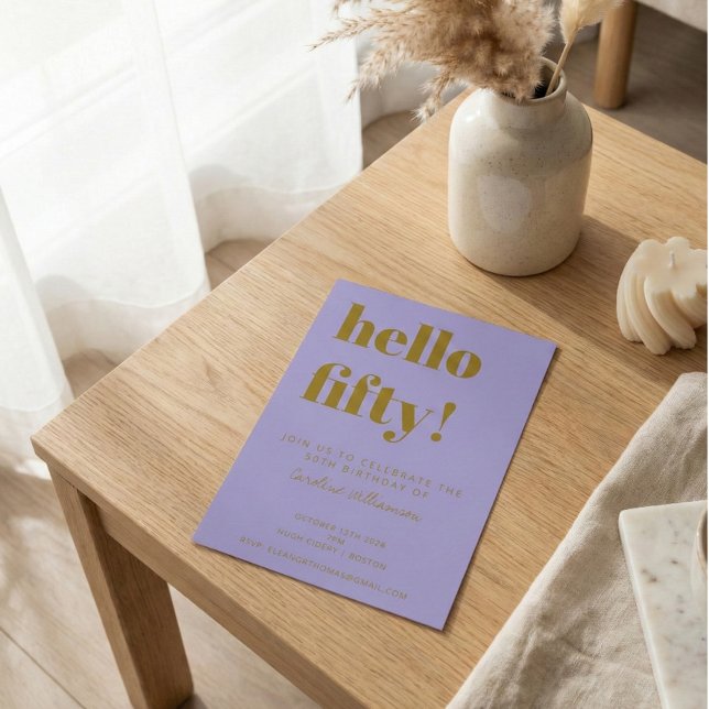 Invitation Purple Gold 50th Birthday Party Modern Typography (Créateur téléchargé)