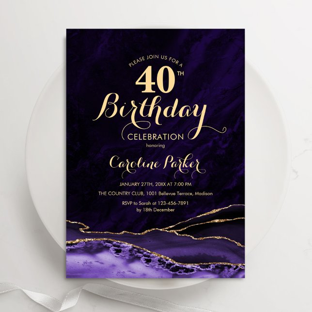 Invitation Purple Gold Agate 40e anniversaire (Créateur téléchargé)