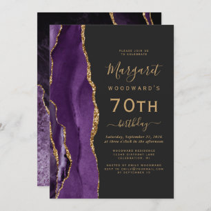 Invitation Purple Gold Agate Dark 70e fête d'anniversaire