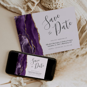 Invitation Purple Gold Agate Lavender Enregistrer la date