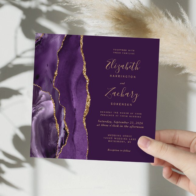 Invitation Purple Gold Agate Moderne Plum Carré Mariage (Créateur téléchargé)