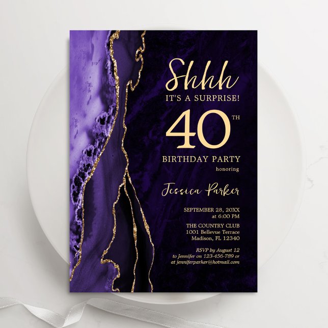 Invitation Purple Gold Agate Surprise 40e anniversaire (Créateur téléchargé)