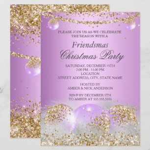 Invitation Purple Gold Bauble Amies Fête de Noël