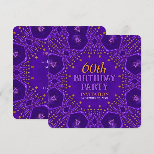 Invitation Purple Gold Bohemian Glam fête d'anniversaire (Devant / Derrière)